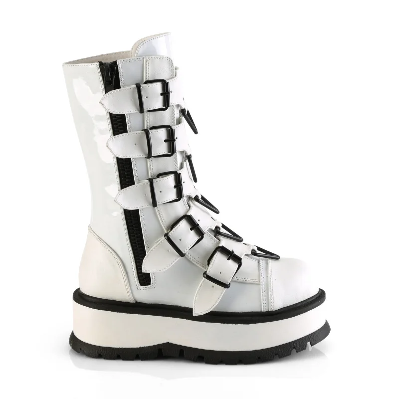 Slacker 160 White Platform Combat Gothic Punk Ankle Boots  - Demonia Direct