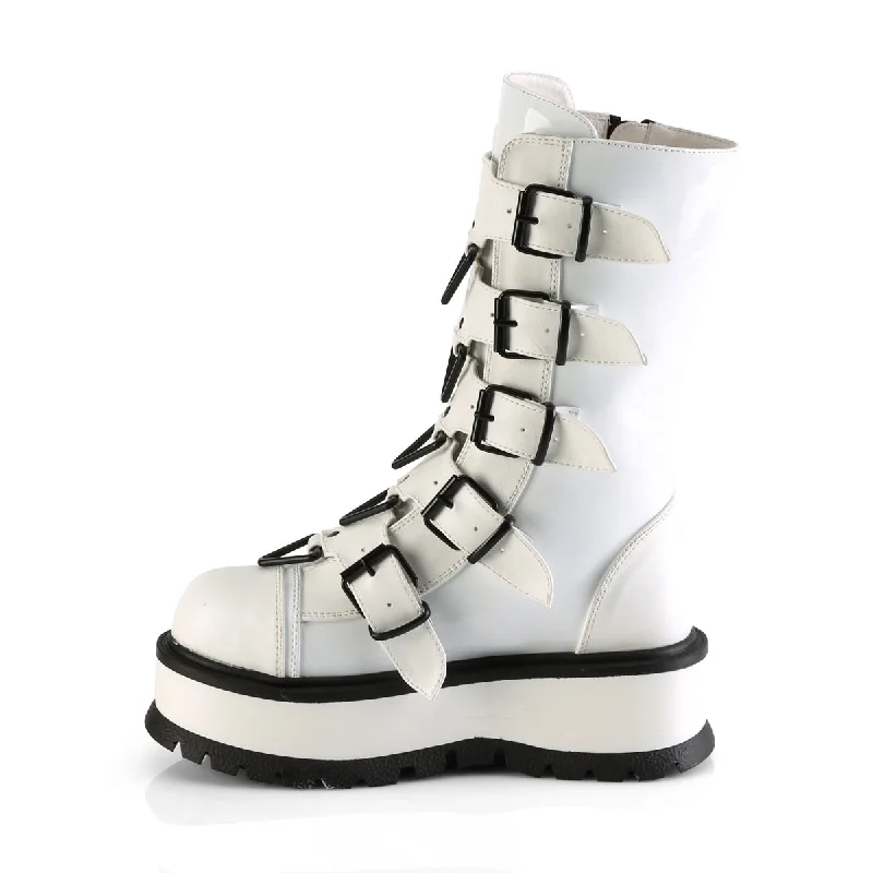 Slacker 160 White Platform Combat Gothic Punk Ankle Boots  - Demonia Direct