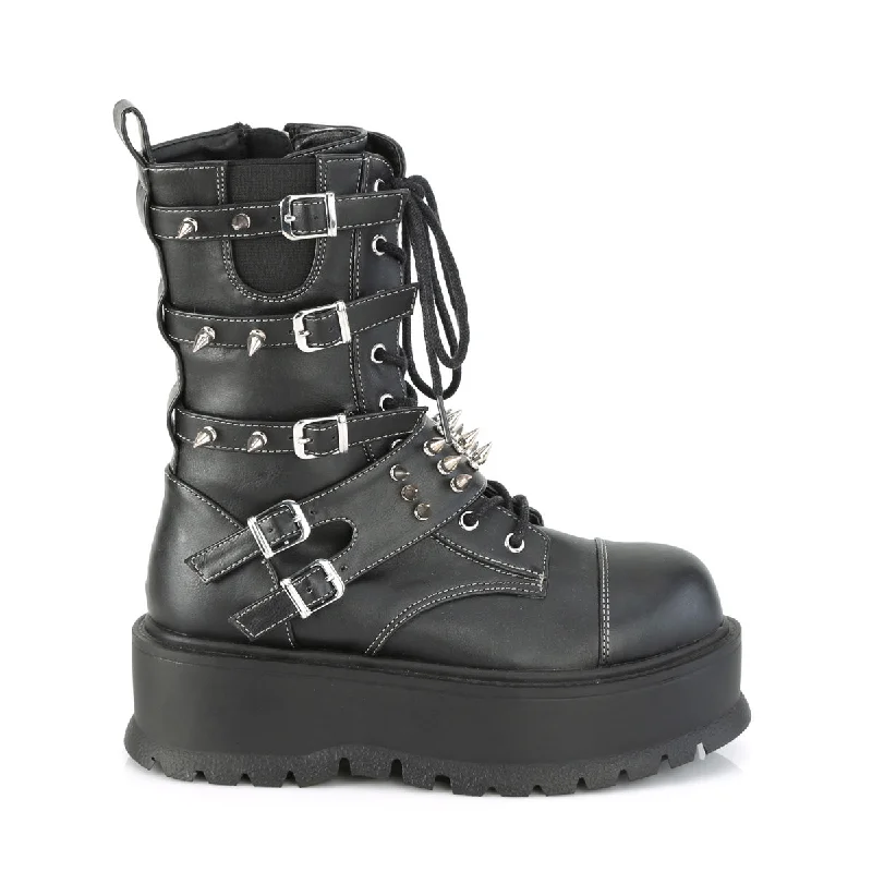 Slacker 165 Black Platform Combat Gothic Punk Ankle Boots  - Demonia Direct