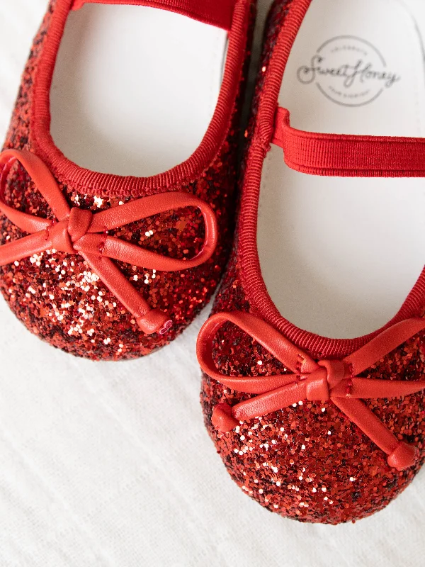 Small Bow Glitter Ballet - Red