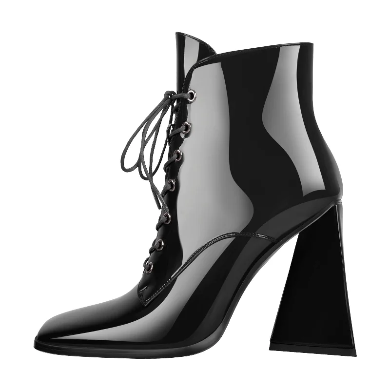 Square Toe Triangle Chunky Heel Ankle Boots