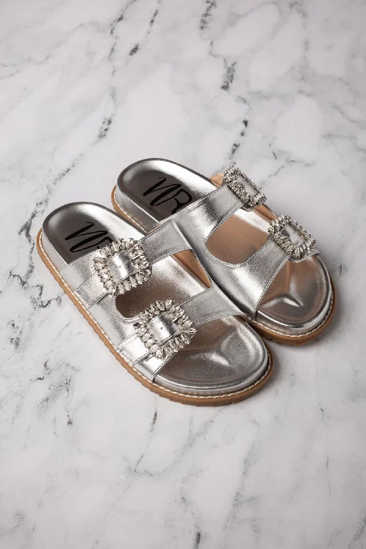 Stellar Rhinestone Buckle Slides in Silver