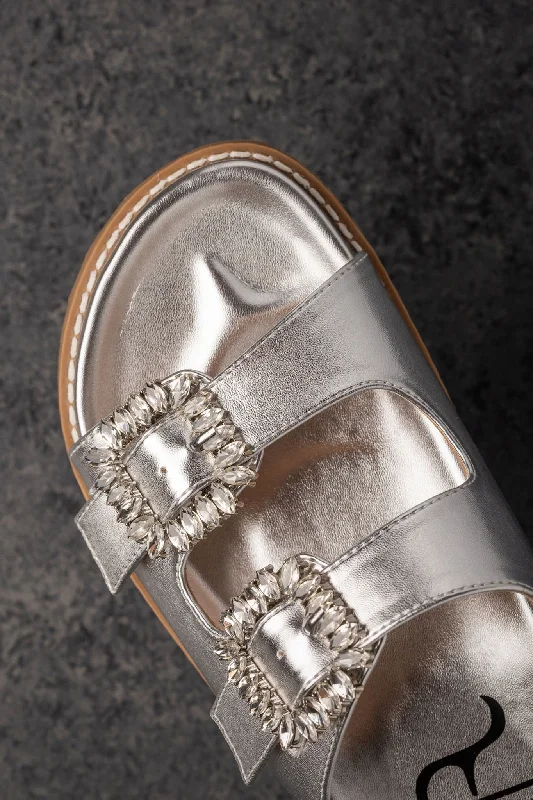 Stellar Rhinestone Buckle Slides in Silver