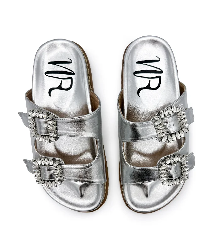 Stellar Rhinestone Buckle Slides in Silver