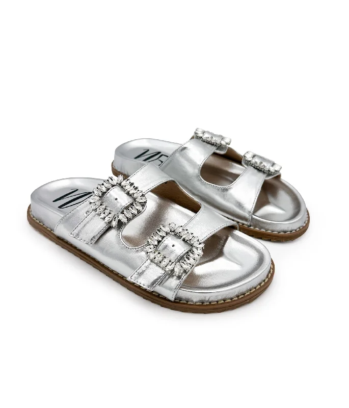 Stellar Rhinestone Buckle Slides in Silver