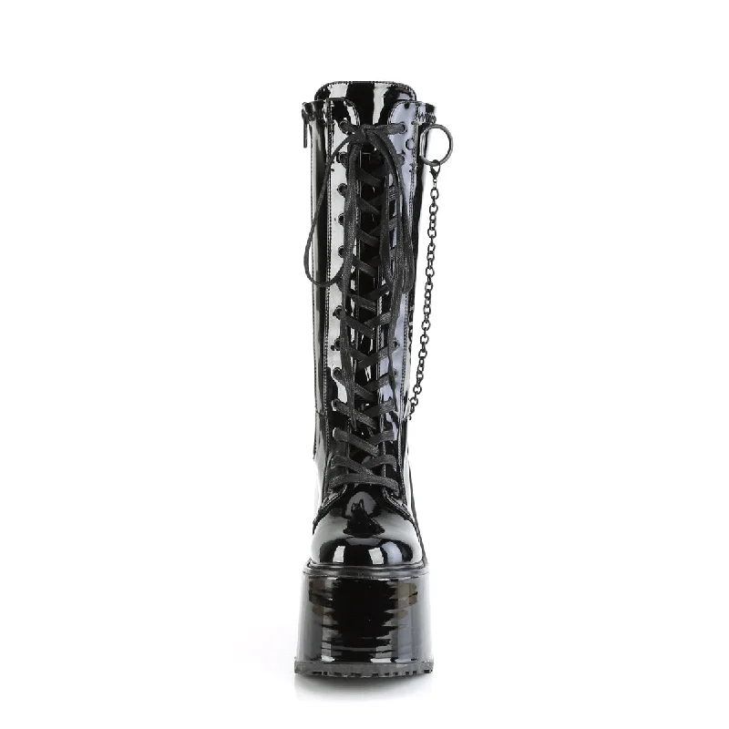 Swing 150 Draped Chain Platform Knee Boots Black Patent