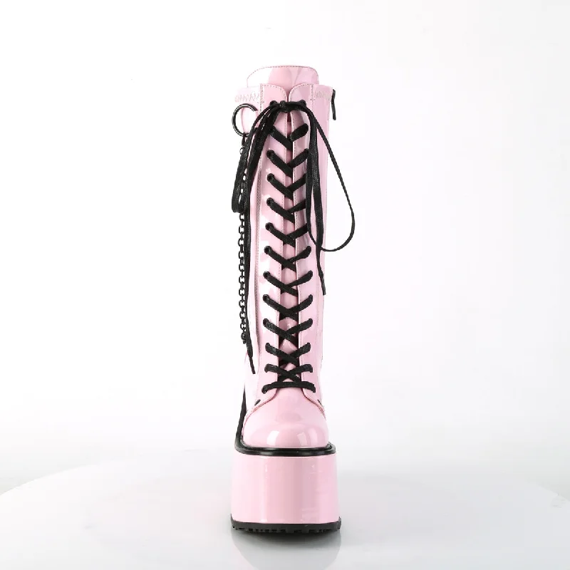 Swing 150 Draped Chain Platform Knee Boots Pink Hologram Patent