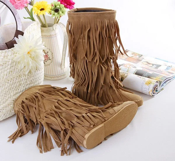 Tassel Flat Mid Calf Boots 2461