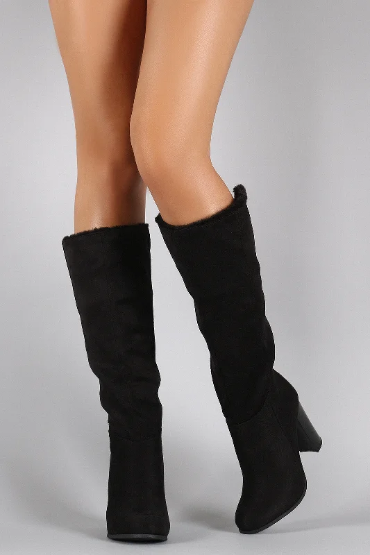 Wild Diva Lounge Suede Faux Fur Cuff Heeled Boots