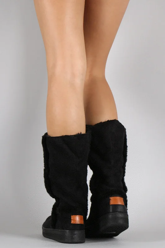 Suede Faux Fur Trim Mid Calf Snow Boots