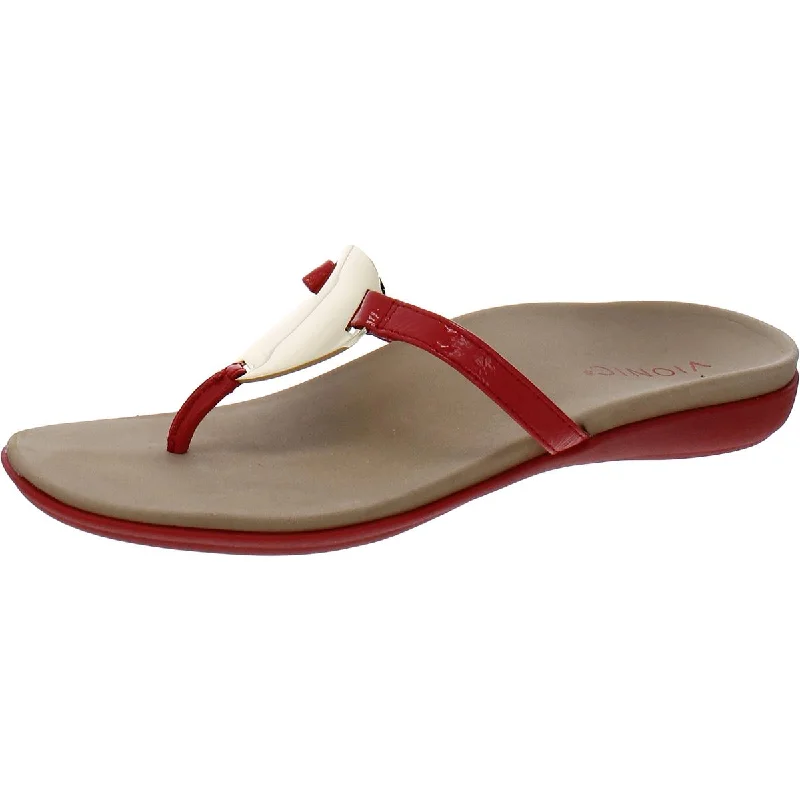 Vionic Womens Raysa Patent Leather Thong Flip-Flops