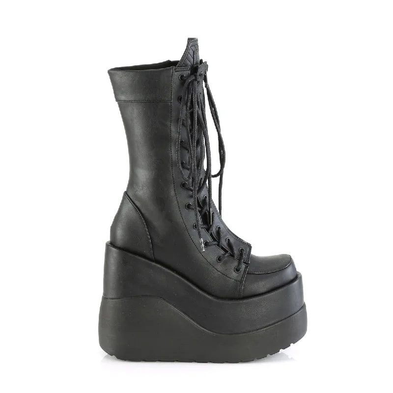 Void 118 Black Matte Platform Mid Calf Boots Demonia Direct