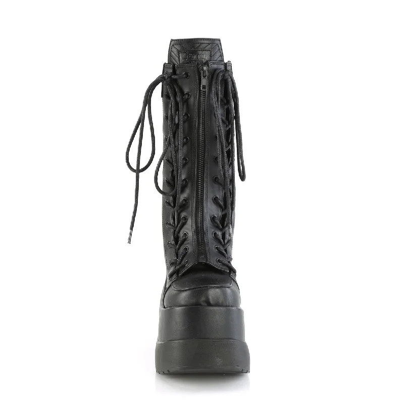 Void 118 Black Matte Platform Mid Calf Boots Demonia Direct