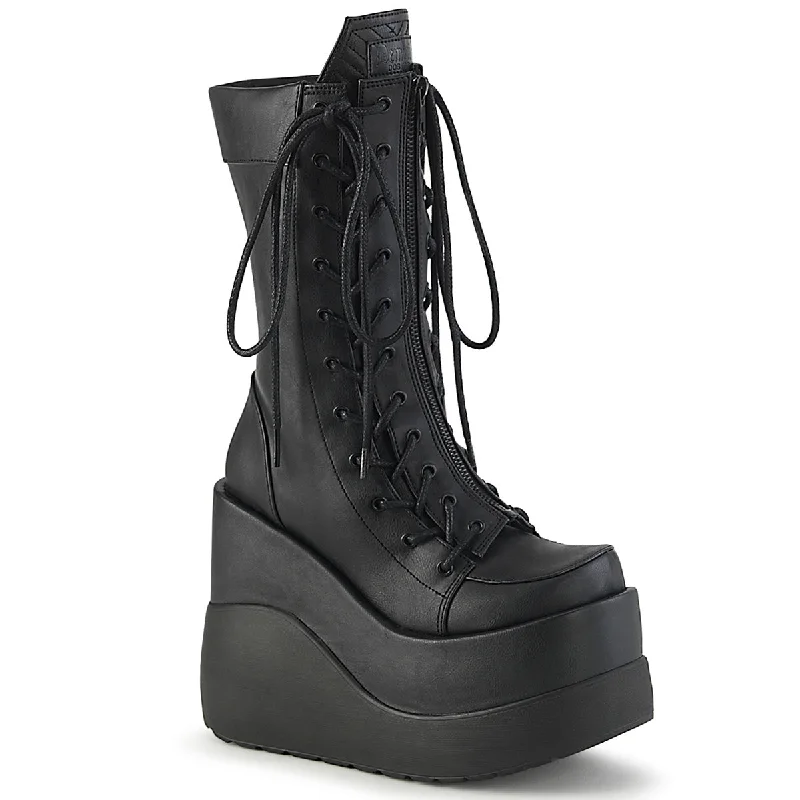 Void 118 Black Matte Platform Mid Calf Boots Demonia Direct