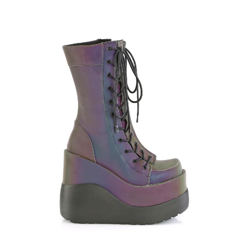 Void 118 Purple Green Reflective Platform Mid Calf Boots Demonia Direct