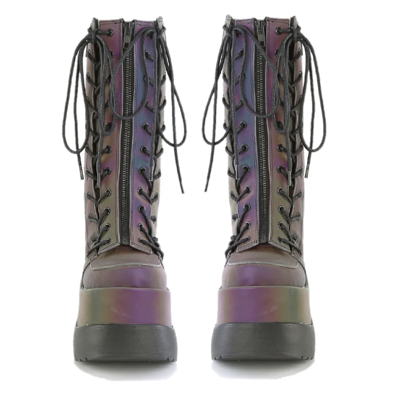 Void 118 Purple Green Reflective Platform Mid Calf Boots Demonia Direct