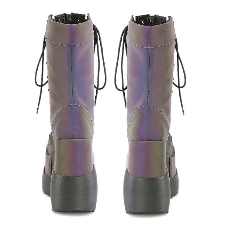 Void 118 Purple Green Reflective Platform Mid Calf Boots Demonia Direct