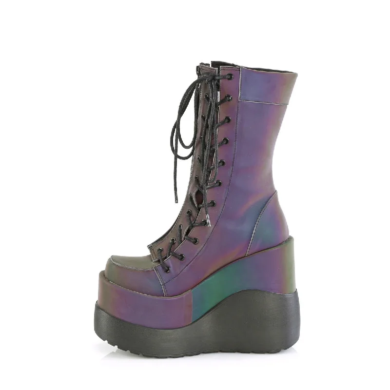 Void 118 Purple Green Reflective Platform Mid Calf Boots Demonia Direct