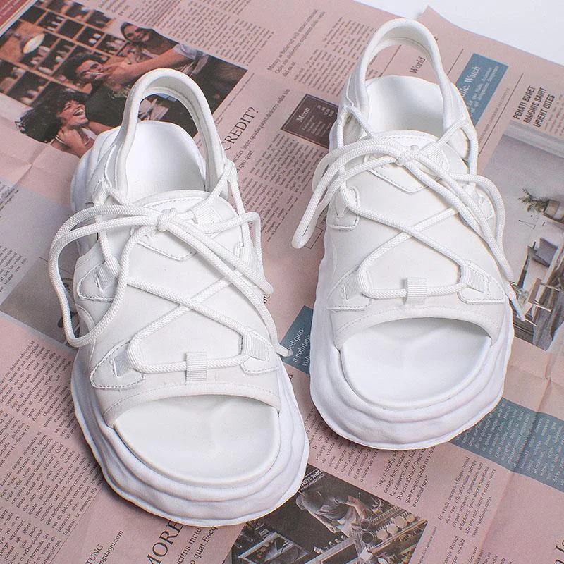 White Faux Leather Walking Sandals Cross Strap Water Sandals