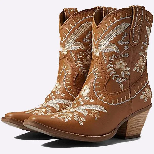 Women's Chunky High Heel Embroidered Ankle Boots 56880156C