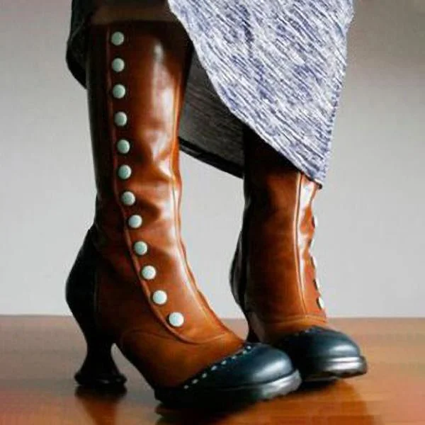 Women's Fashion Stitching Button Shaped Heel Boots 26386153S