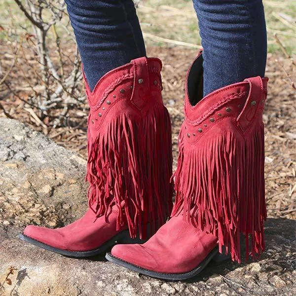 Women'S Mid-Heel Fringed Mid-Well Boots 46358446C