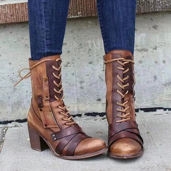 Women's Retro Chunky Heel Lace-Up Martin Boots 04668998S