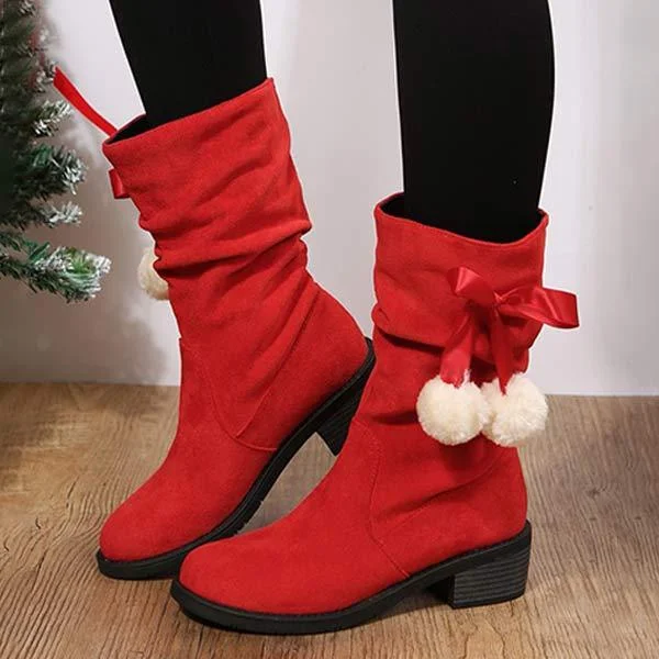 Women'S Round Toe Suede Mid Boots 48068676C