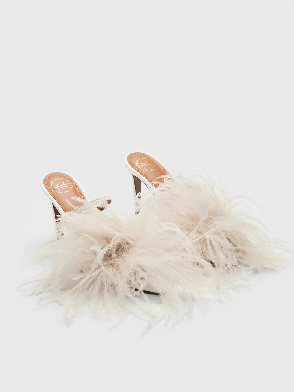 Laviano Linen Nappa/Feathers Heeled Sandals