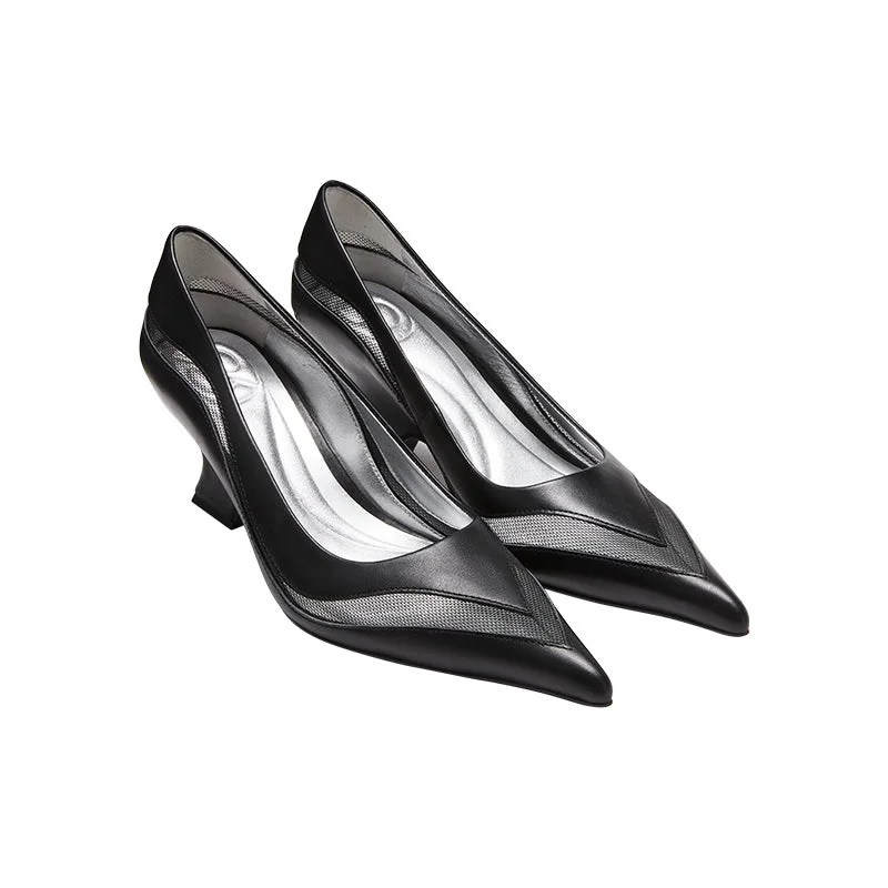 Black & Gray Mesh Patchwork Pointed Toe Heels