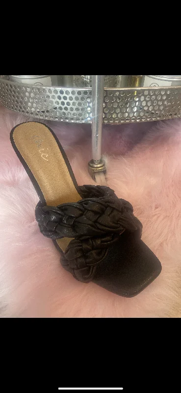 Black rope heel mules