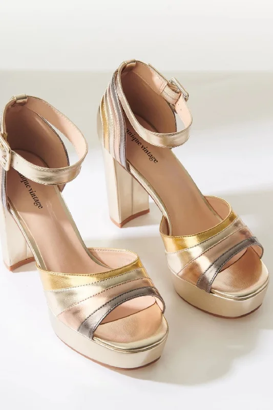 METALLIC PEEP TOE PLATFORM HEELS