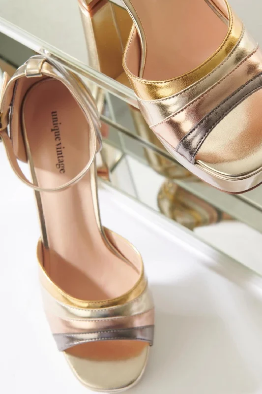 METALLIC PEEP TOE PLATFORM HEELS