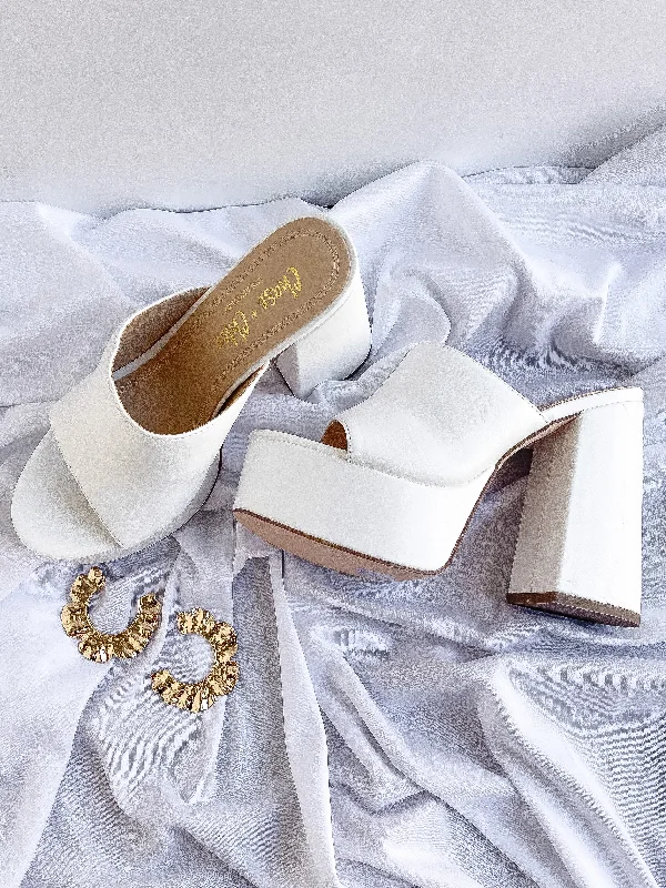 ""Slow It Down"" Chunky White Heels