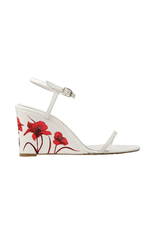 Whispering Poppies - Beige Leather Wedged Sandals