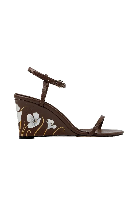 Whispering Poppies - Brown Leather Wedged Sandals